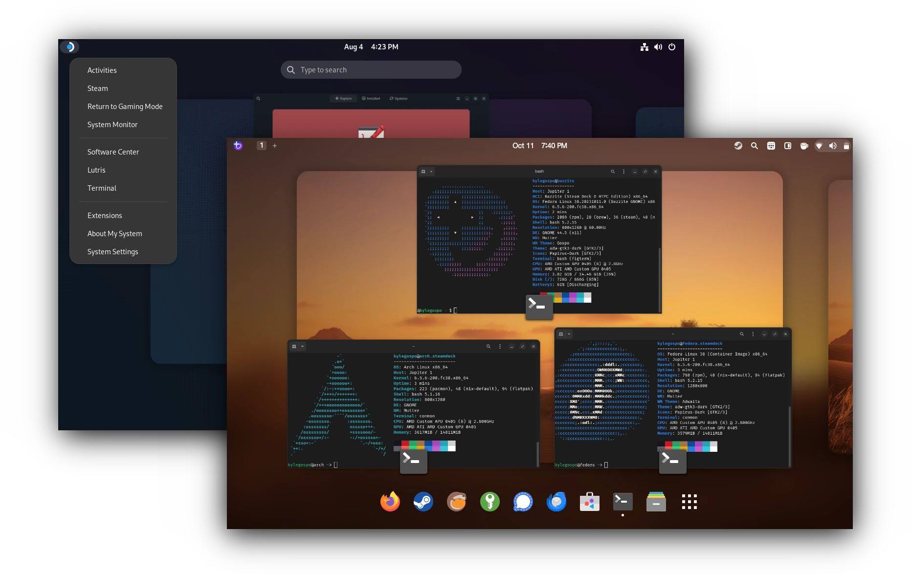 Screenshots of the GNOME desktop